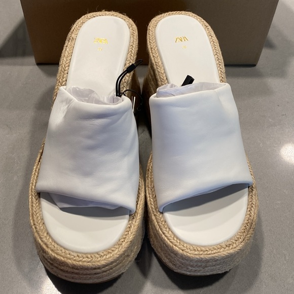 Zara Genuine Soft Leather Platform Sandal Heel Mule NWT Bloggers Free People 39 - Picture 14 of 16